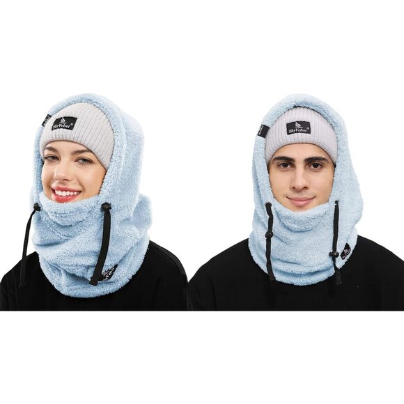 Women's Balaclava Wind-Resistant Winter Face Mask Fleece Ski Mask Hat Sky Blue - Picture 3 of 6